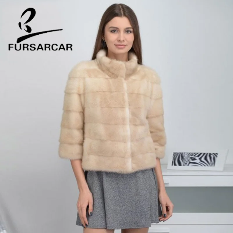 Женское пальто из 100% натурального меха норки FURSARCAR модное приталенное цельной