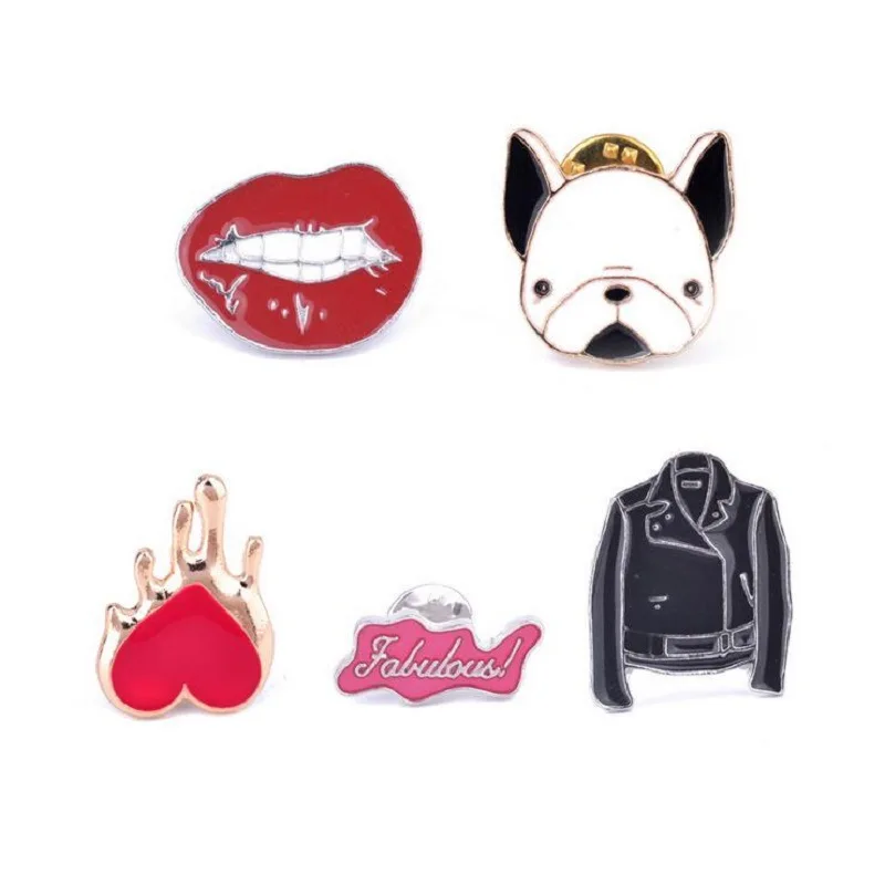 Cartoon Metal Drop Oil Pin Badge Clothes Badges Package Icon Clothing Decorative Pet Dog Lips Heart Brooches Cute Animal | Украшения и