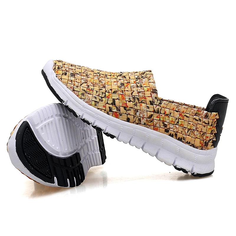 Женские летние плетеные туфли разноцветные Плетеные мягкие дышащие