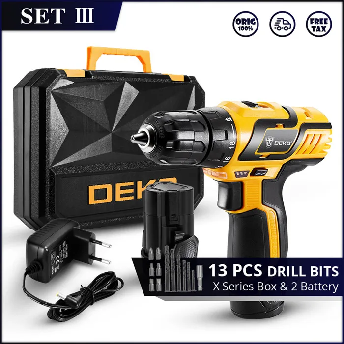 SET3 Заводской магазин DEKO GCD10.8DU3 10,8 вольт Электрическая отвертка аккумуляторная дрель мини беспроводной драйвер питания постоянного тока литий-ионный аккумулятор - Цвет: SET3