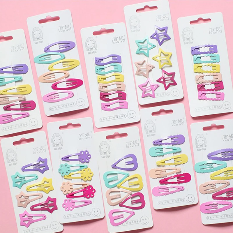 Яркие заколки для волос разноцветные металлические с милыми сердечками