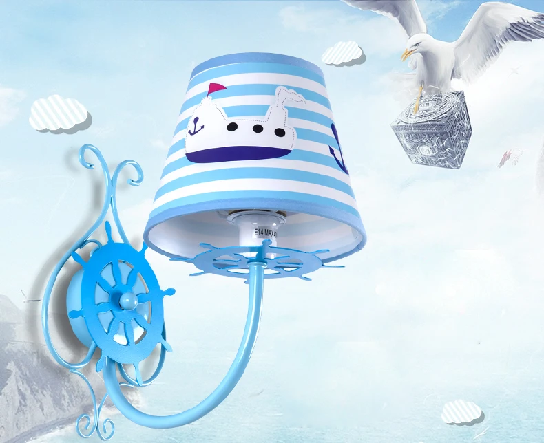 Mediteranean Sea Style Blue Wall Lights for kids room Modern LED cartoon Light Bedroom Lamp AC 110v-240v Sconce | Лампы и освещение