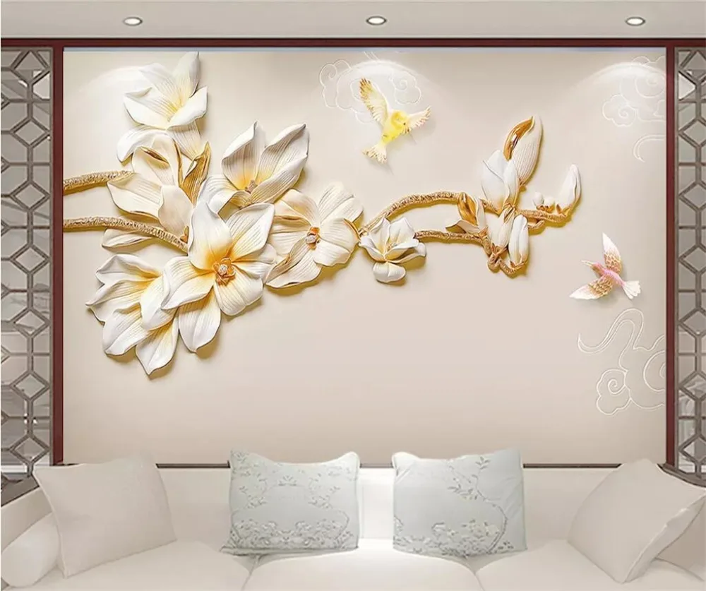 beibehang Custom wallpaper 3d papel de parede jewelry relief three simple and stylish Chinese jade orchid background wall paper |