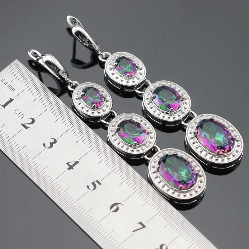 Разноцветные радужные камни Серебряный цвет Ювелирные наборы для женщин