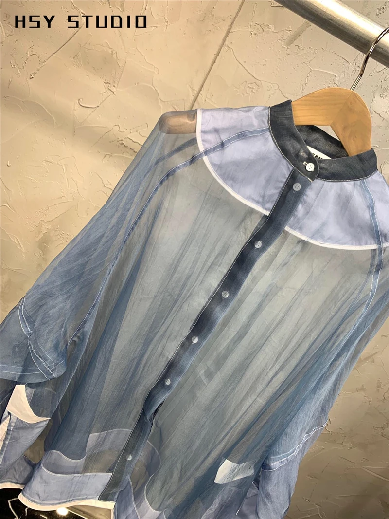 【HSY Studio】 2019 Новинка осени модные ins Женская шелковая блуза из органзы пальто