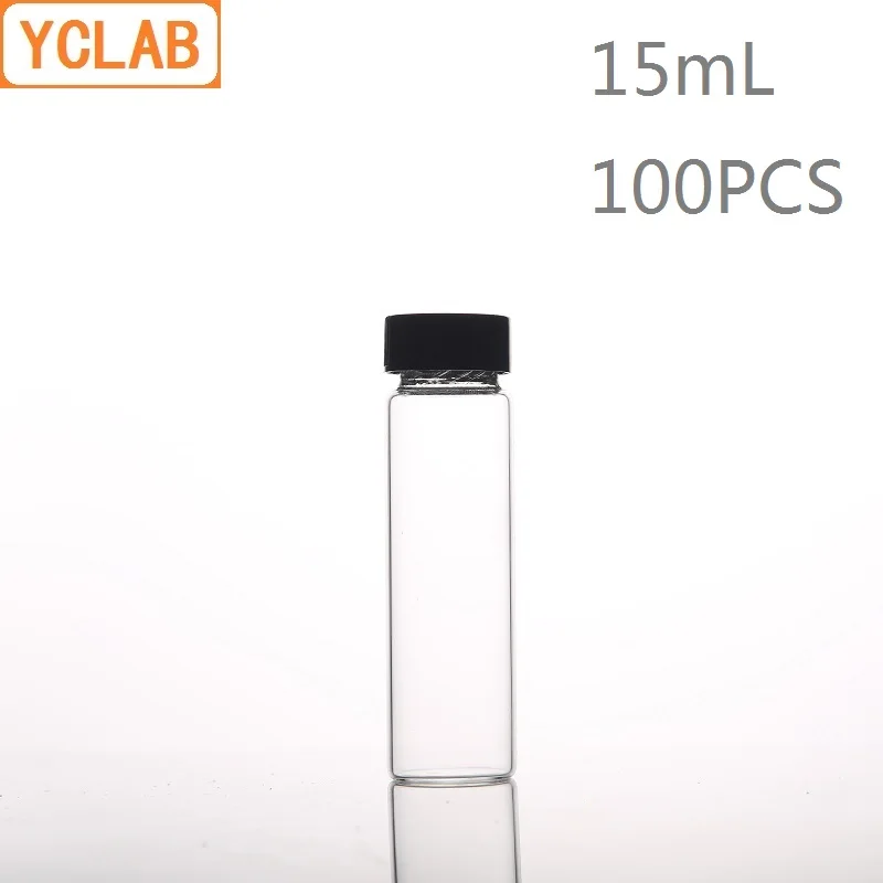 

YCLAB 100PCS 15mL Glass Sample Bottle Serum Bottle Transparent Screw with Plastic Cap and PE Pad Laboratory Chemistry Equipment