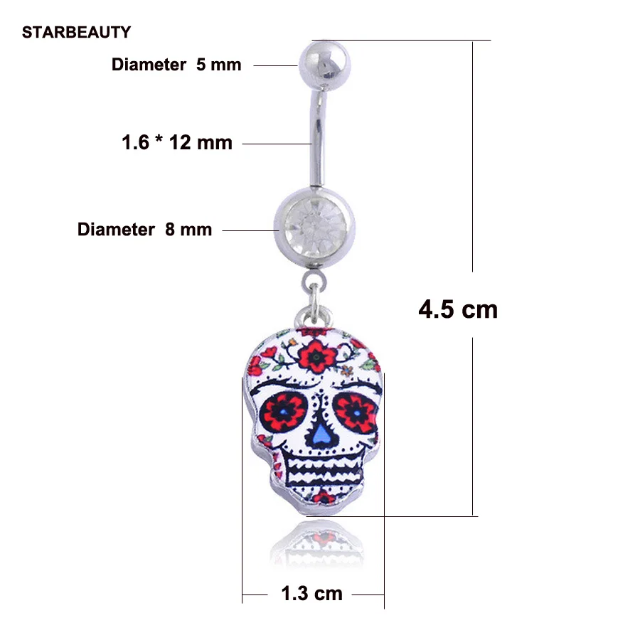 Уникальные Панк 3D Живопись череп хирургические стальные кольца на пупок пирсинг