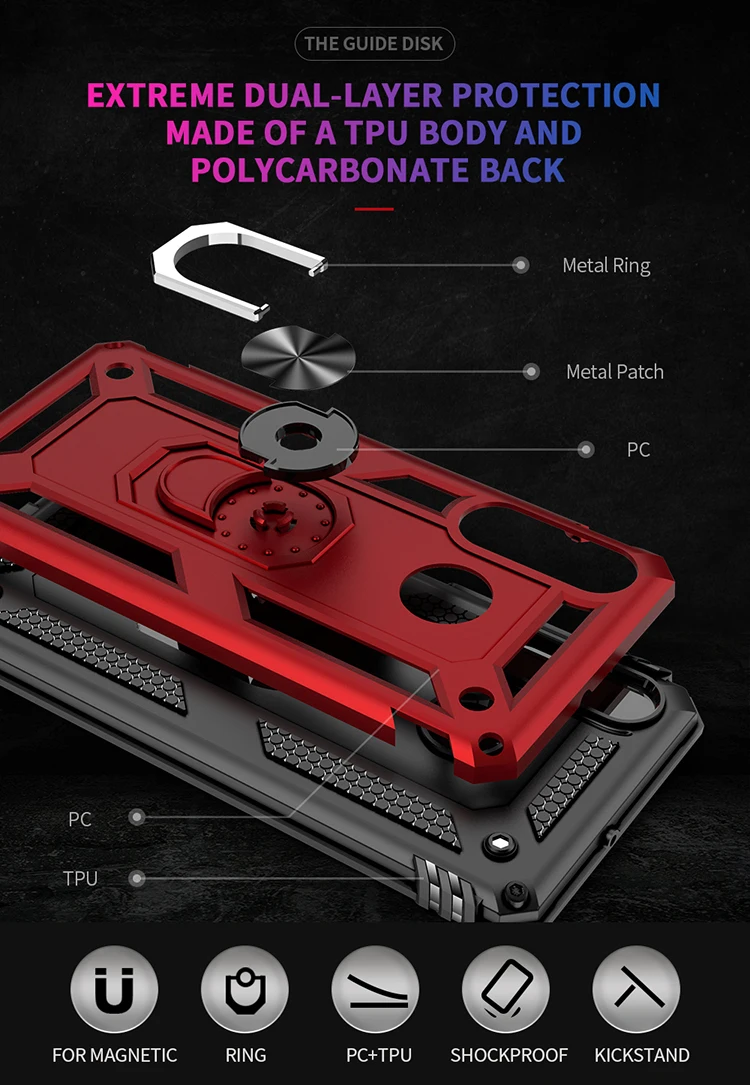 Shock proof Armor Resistant Bracket Absorption TPU+PC 360° Rotating Case For Huawei P30 Lite Anti knock |