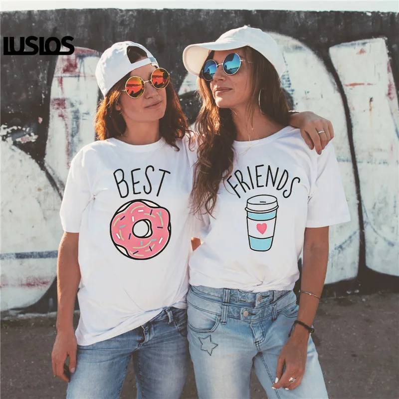 LUSLOS пончик Кофе футболка Женская Best Friend летние шорты с длинными рукавами белый