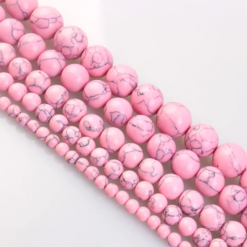Pink Turquoises Каменные бусины белый зеленый розовый голубой бирюзовый камень бусины для самостоятельного изготовления ювелирных изделий браслет ожерелье выбрать размер 4 6 8 10 12 мм - Цвет: Pink Turquoises