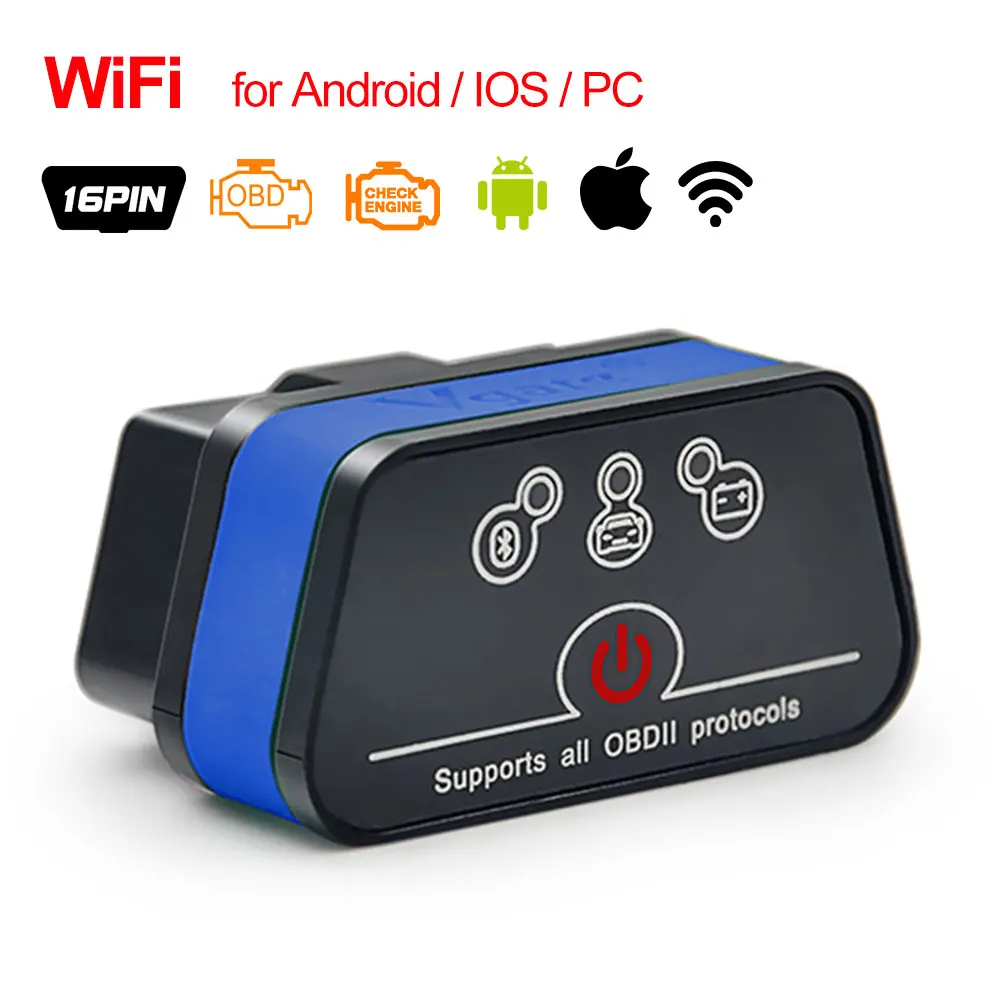 Wifi Black Blue Vgate icar2 Bluetooth/Wifi OBD2 диагностический инструмент ELM327 Bluetooth OBD 2 сканер Мини ELM327 WiFi для Android/IOS/PC считыватель кодов - Цвет: Wifi Black Blue