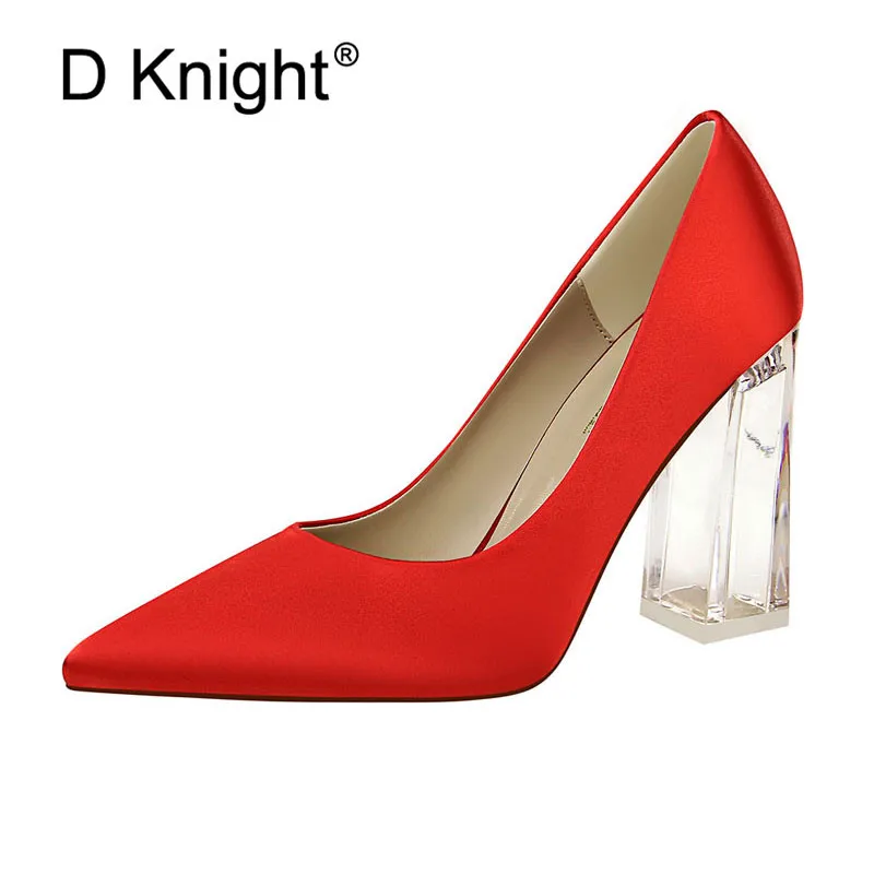 Туфли женские атласные на высоком прозрачном каблуке элегантные