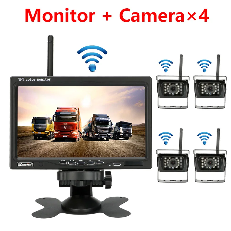 With 4 cameras 7 дюймов Автомобильный монитор TFT ЖК-дисплей " HD цифровой 16:9 800*480 Экран 4 вида видео Вход дистанционного Управление заднего вида Камера для грузовика - Цвет: With 4 cameras