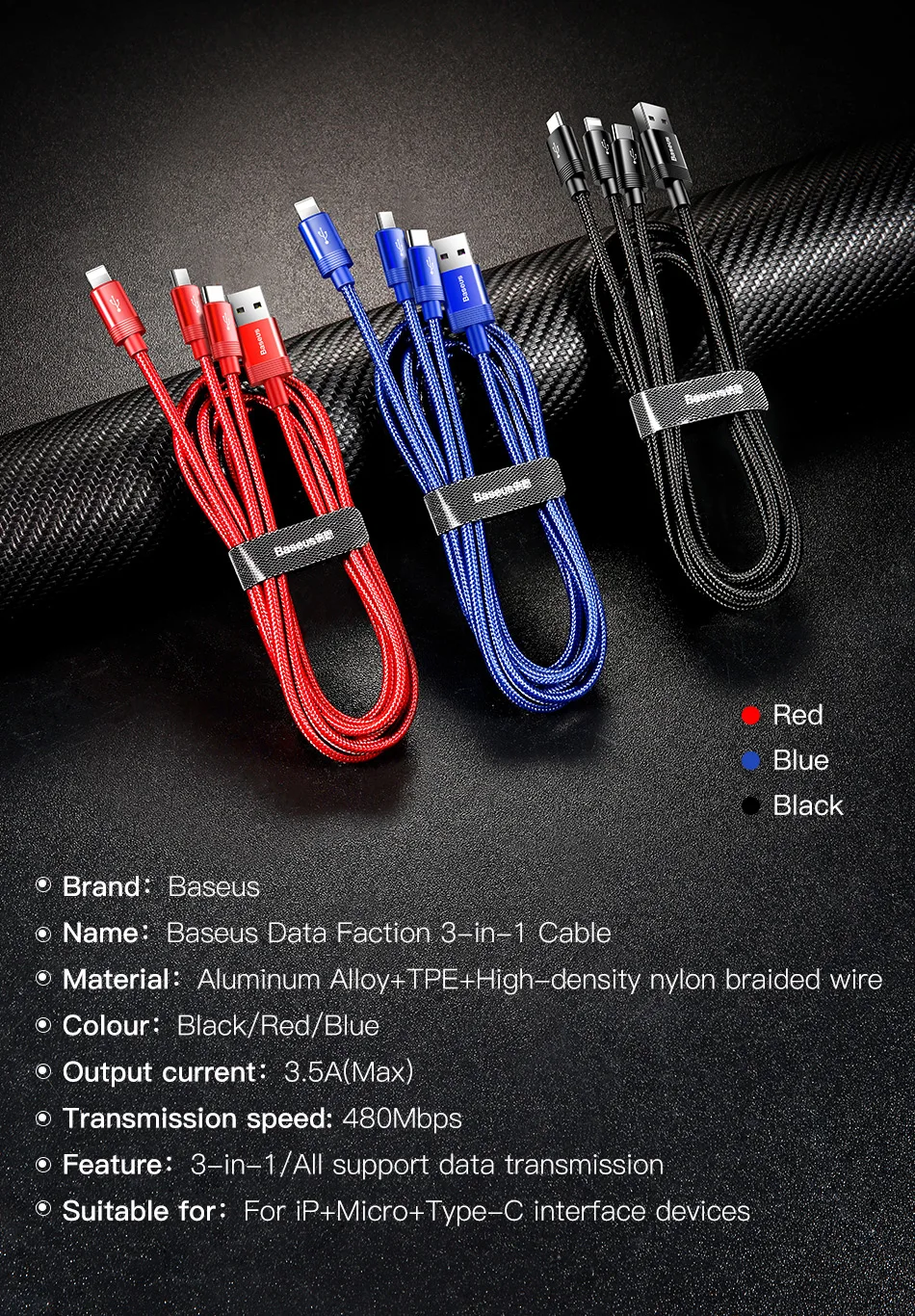 Baseus 3 в 1 Зарядка через usb кабель быстрой зарядки кабель синхронизации данных для iPhone Тип usb C Тип-c кабелем Micro USB кабель для samsung