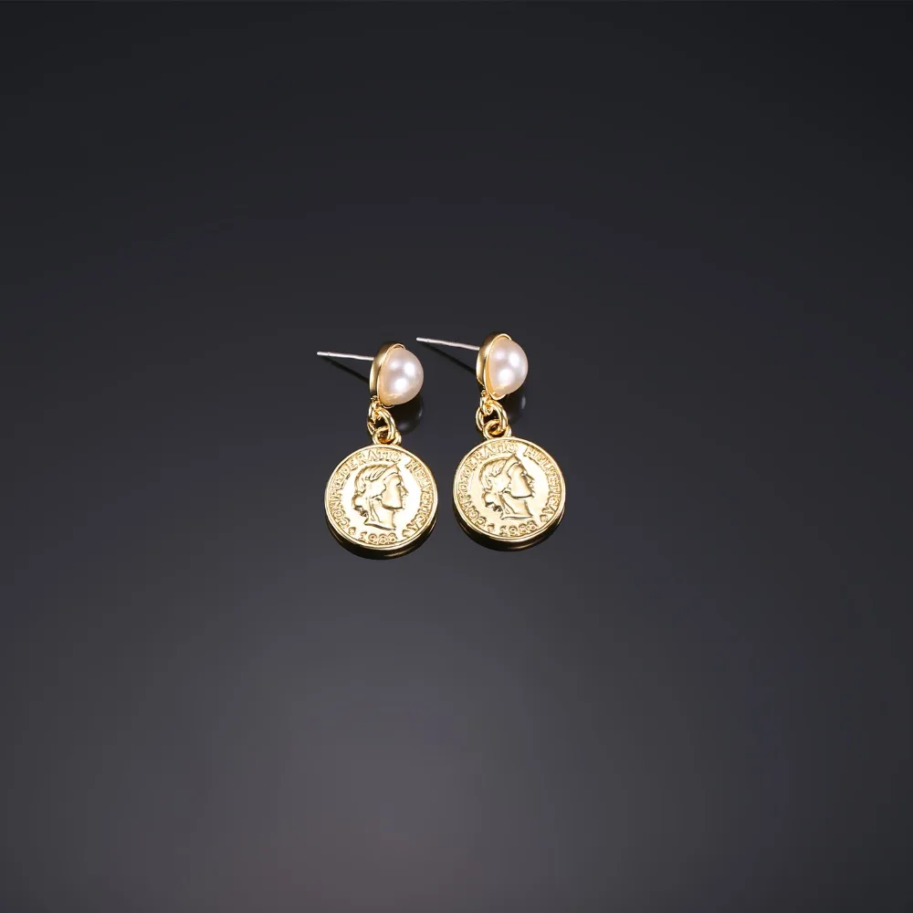 Peri'sBox Gold Color Portrait Disc Dangle Earrings for Women Minimalist Drop Coin Geometrical Round Bijoux | Украшения и