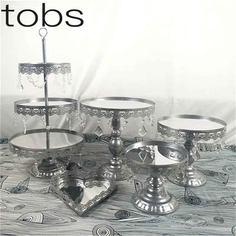 Серебряное зеркало торт стенд современный круглый металлический Свадебный день