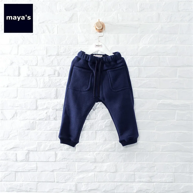 01 Navy Blue Mayas/Новые модные хлопковые зимние штаны для мальчиков Осенние Теплые однотонные утепленные штаны для девочек базовый карман для детей 81222 - Цвет: 01 Navy Blue