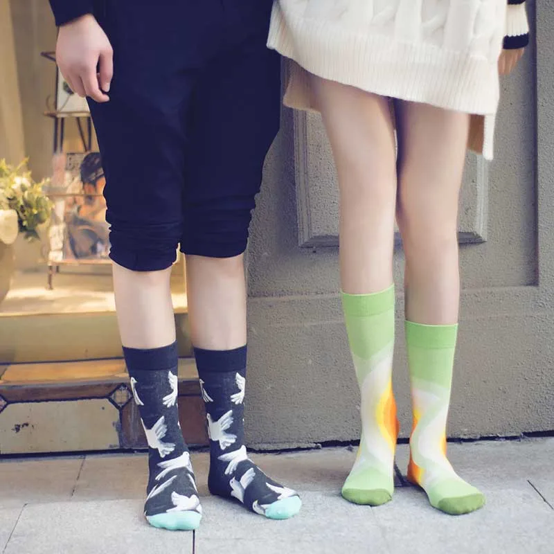 Женские хлопковые носки с мультяшным рисунком длинные для отдыха абстрактные