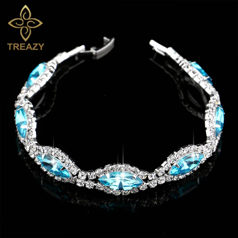TREAZY роскошный горный хрусталь кристалл браслеты и браслеты для женщин посеребренные свадебные браслеты, Свадебные украшения Аксессуары