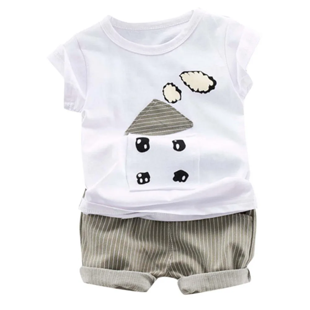 Baby Boy Clothes Cartoon Striped Print Tops Denim Shorts Set 2PCS Outfits Sets Summer Cotton Dropshipping | Детская одежда и обувь