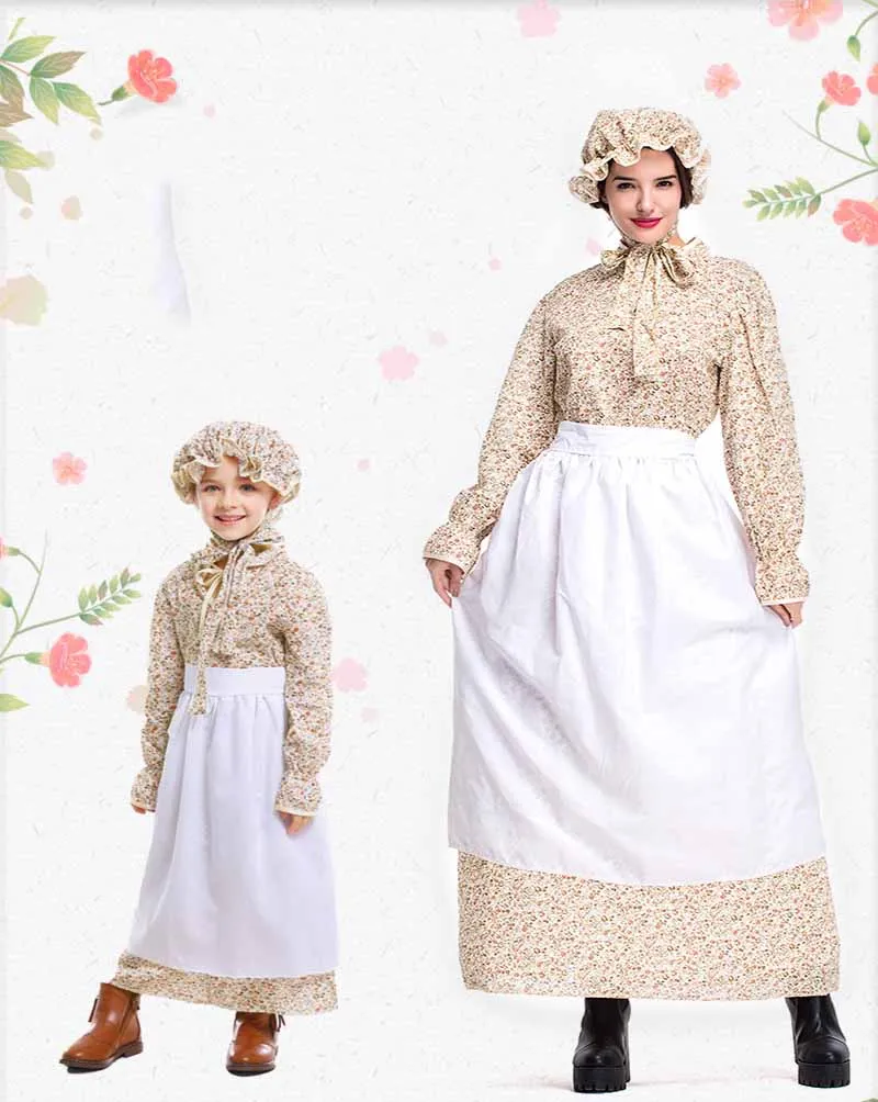 

Mom Girls Halloween Wolf Grandma Costume Dress Idyllic Farm Apron Maid Cosplay Cotton Fancy Dress Grandmother Costume For Girl