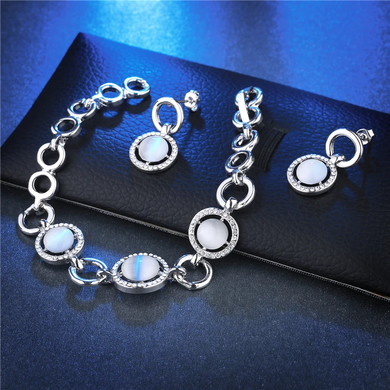 New Sets Fashion Wedding Jewelry Set For Women White Gold Color Opal Bracelet And Earring Best Gift7 |
