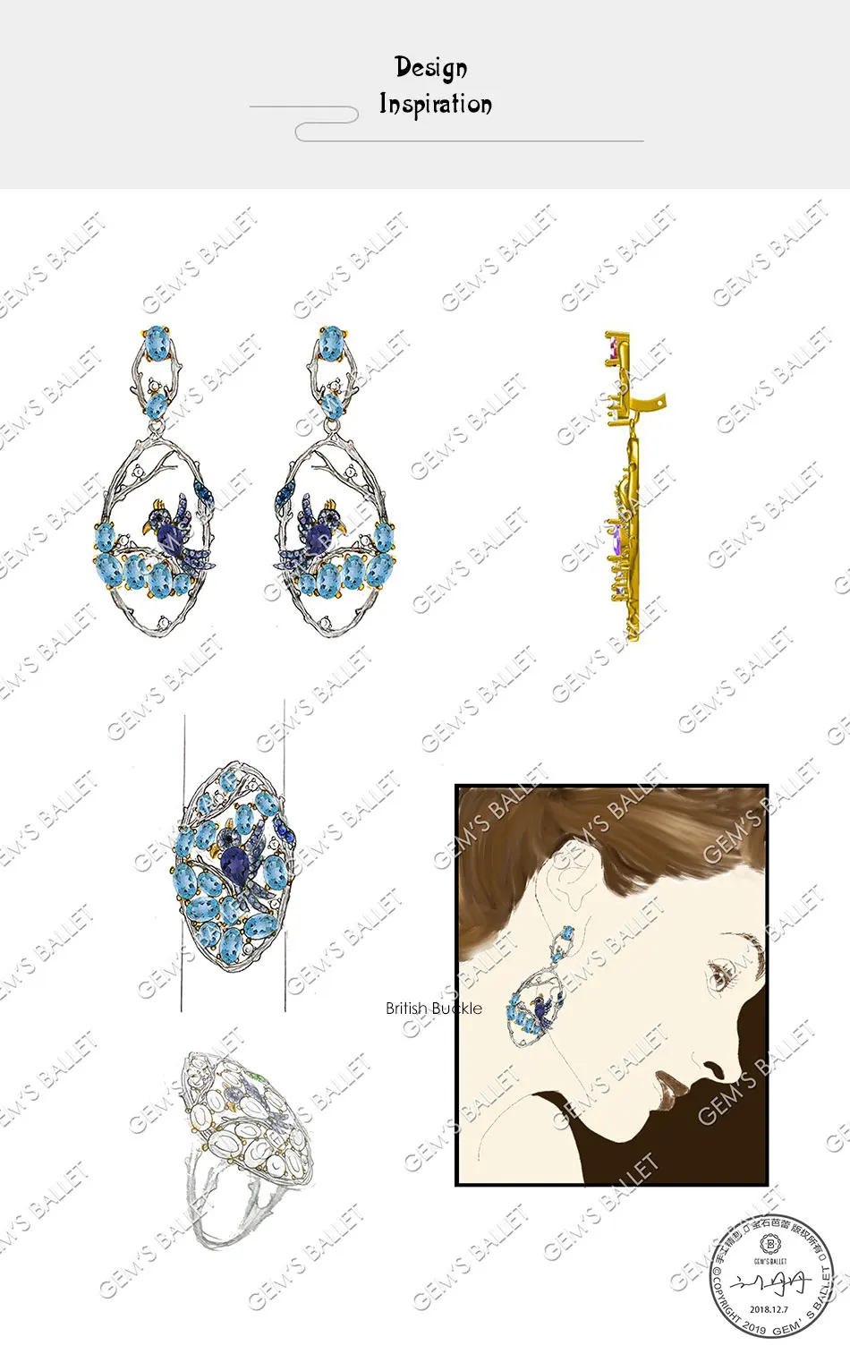 GEM'S BALLET 7.13Ct натуральный Швейцарский Голубой Топаз Серьги хорошее ювелирное изделие 925 пробы серебро ручной работы серьги-капли в форме птицы для женщин
