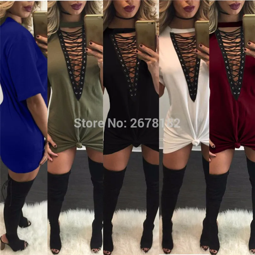 11 цветов 2018 Летняя женская футболка мини платье с завязками черно белая