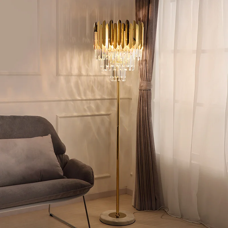 

Golden crystal floor lamp for living room bedroom lamp Nordic Hotel LED floor lamp