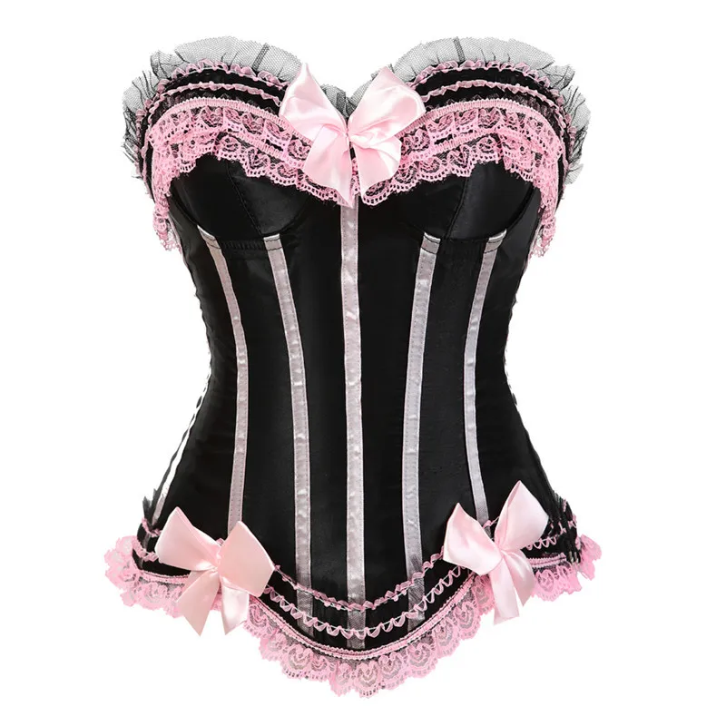 Корсеты Burlesque платье с юбкой винтажные костюмы Полосатый Цветочный корсет на