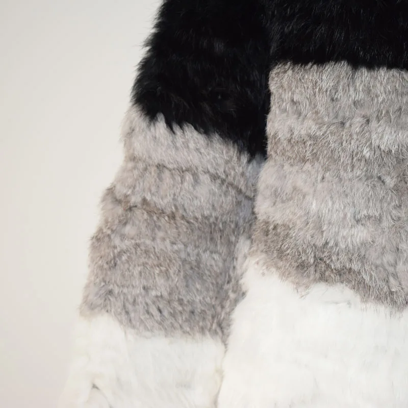 100% Natural Real Knit Rabbit Fur Cardigan Coat Jacket Thick Irregular Collar Garment Rabbit Fur Knitted Outerwear