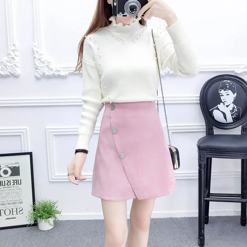 Осенне зимний наряд Женская Асимметричная юбка и пуловер свитер дизайнерский