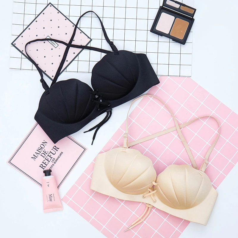 Оранжевый пикантное нижнее белье в форме ракушки невидимый бюстгальтер пуш-ап