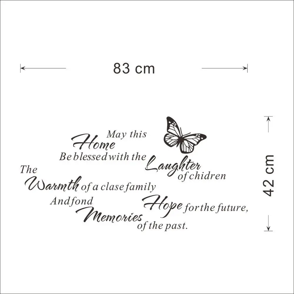 Hot Butterfly ''Home Laughter Hope Memories'' Wall Sticker Decal Removable Art PVC Decor Home ZYVA-8269 33*17 '' | Дом и