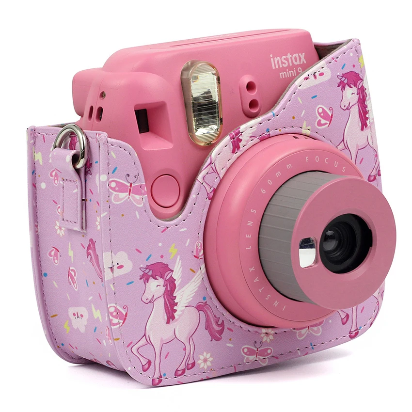 Fujifilm Instax Mini 9 Mini 8 чехол для камеры Сумка единороги искусственная кожа мгновенный плечевой ремень для камеры Сумка Защитная крышка чехол