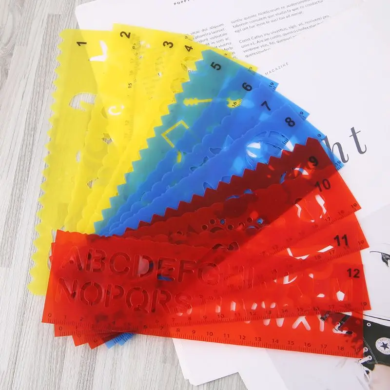 12 шт. Детские Мультяшные формы для рисования линейка пластиковые детские
