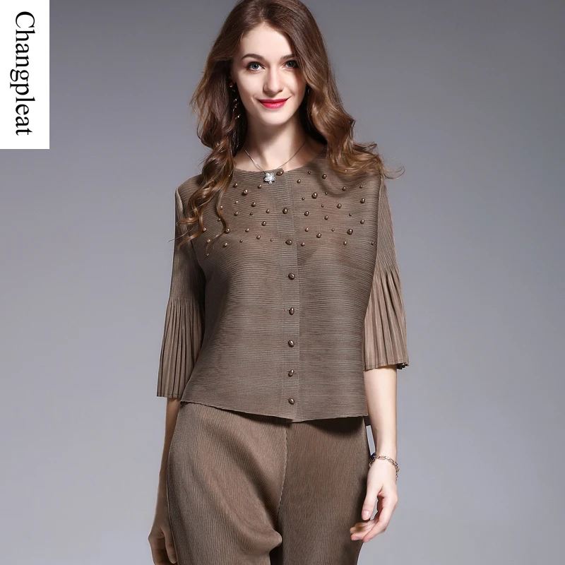 Женская плиссированная куртка Changpleat свободная тонкая однотонная короткая с