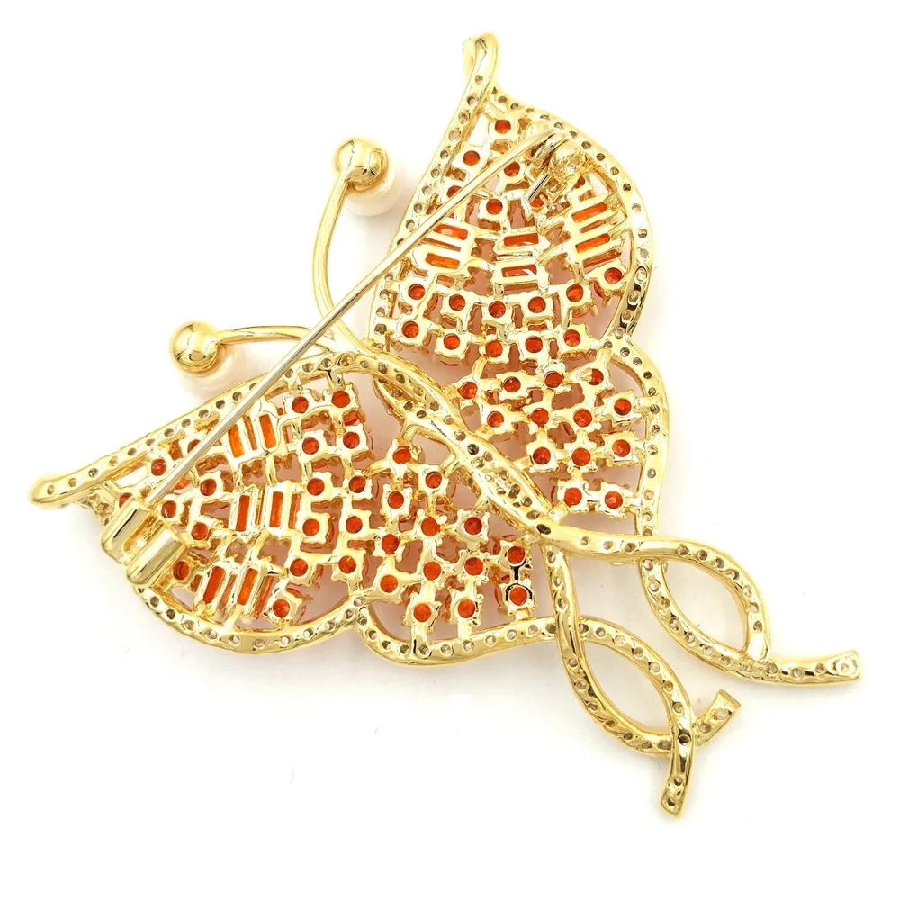 Великолепный микро Паве CZ Оранжевая бабочка Брошь Серебряный тон намекнул