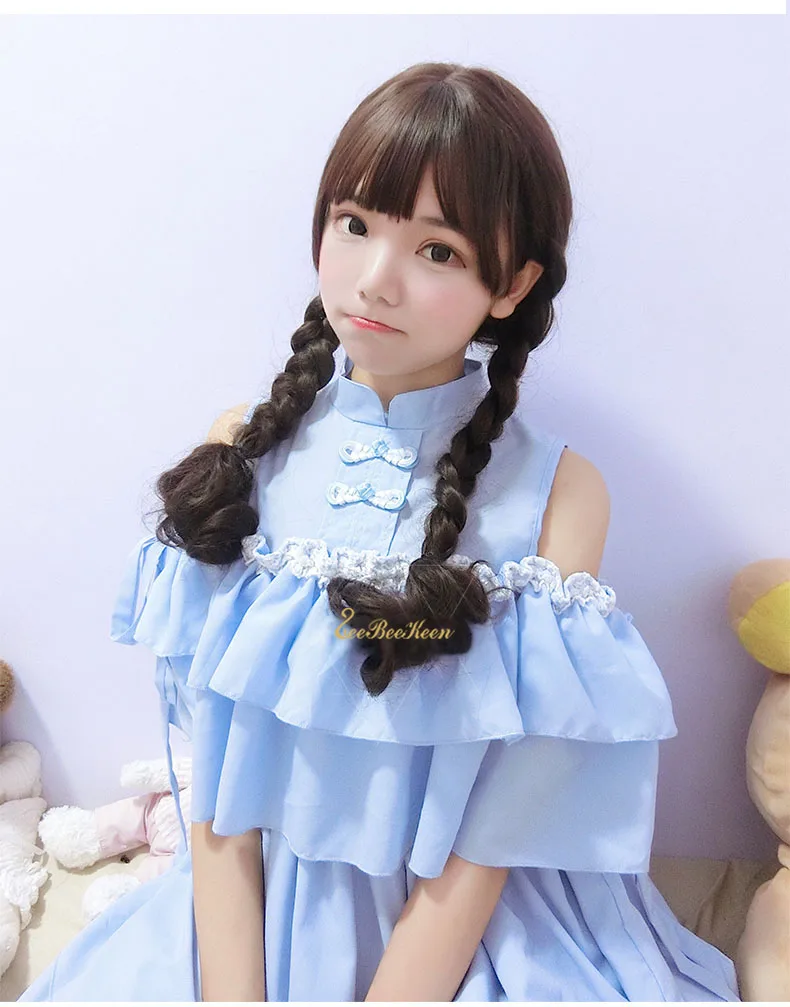 Голубое платье в стиле Лолиты для взрослых Hanfu для женщин, милый китайский костюм для девочек, шифоновая Милая юбка в стиле «лолита» с открытыми плечами в стиле «Хан Тан»