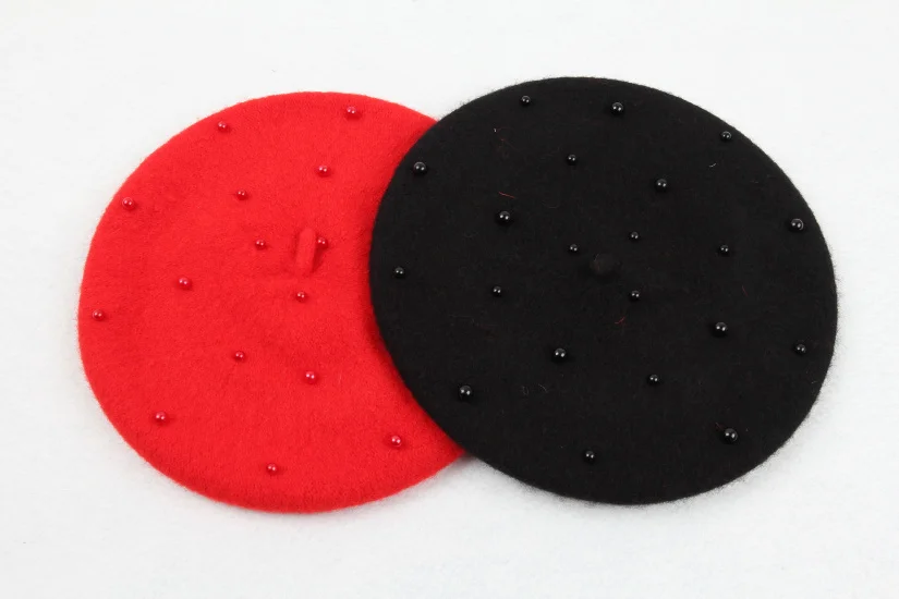 Милый берет с жемчугом шерстяная шапка художника вязаная зимний теплый для