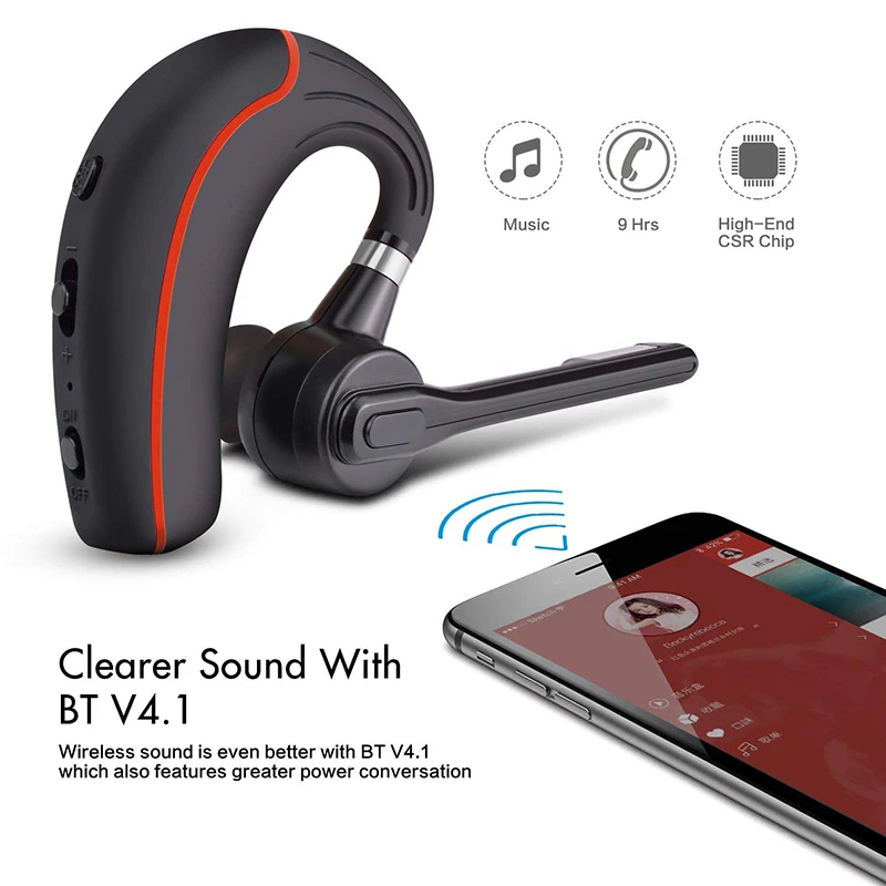 Bluetooth-наушник гарнитура V4.1 с микрофоном Поддержка Siri/Google/Cortana Voice и Mute для