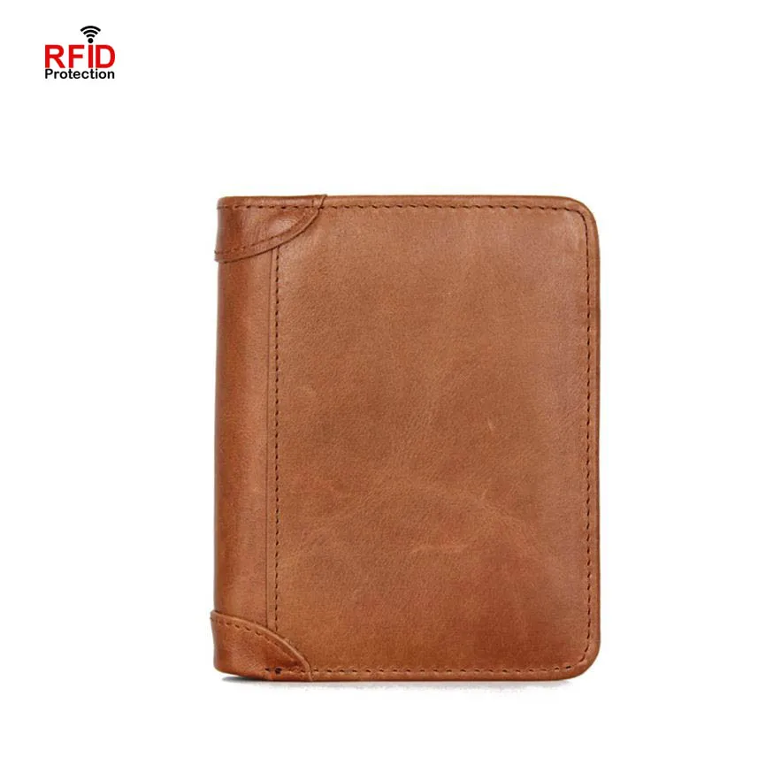 

Genuine Leather Wallet Men Rfid protection High Quality Top Grain Cow Leather Purse Black Brown Coffee Short Purse Slim Wallet