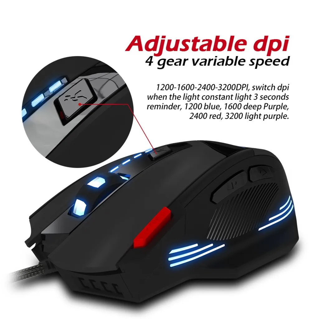 Для zelotes T-60 7200 dpi 7 кнопок USB СВЕТОДИОДНЫЙ цветной кабель игровая мышь и мыши overwatch