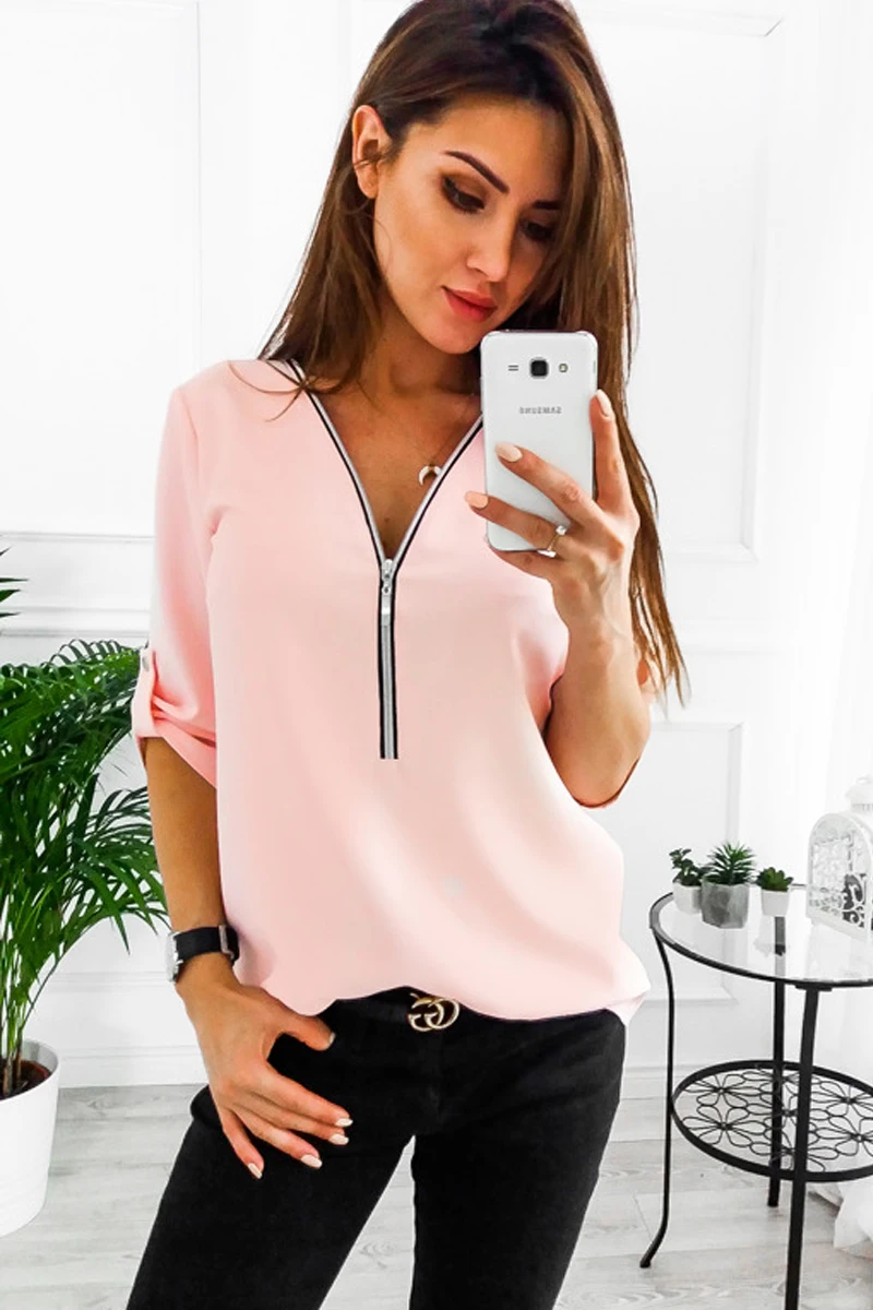 Женская Повседневная блузка из хлопка свободная однотонная с v образным вырезом