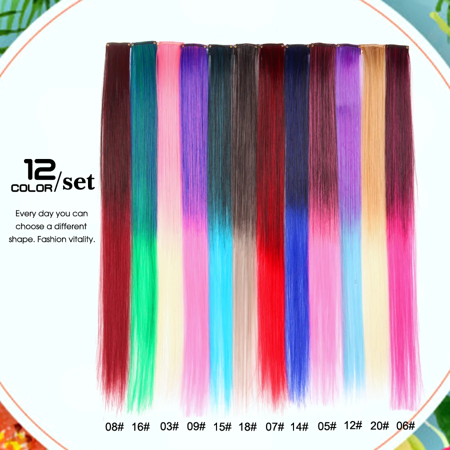 AliLeader Synthetic 87 Colored Long Straight Ombre Hair Extensions Pure Clip In One Piece Strips 20