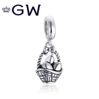 925 sterling silver easter day a basket of eggs charms fit original gw charm bracelet diy jewelry gift
