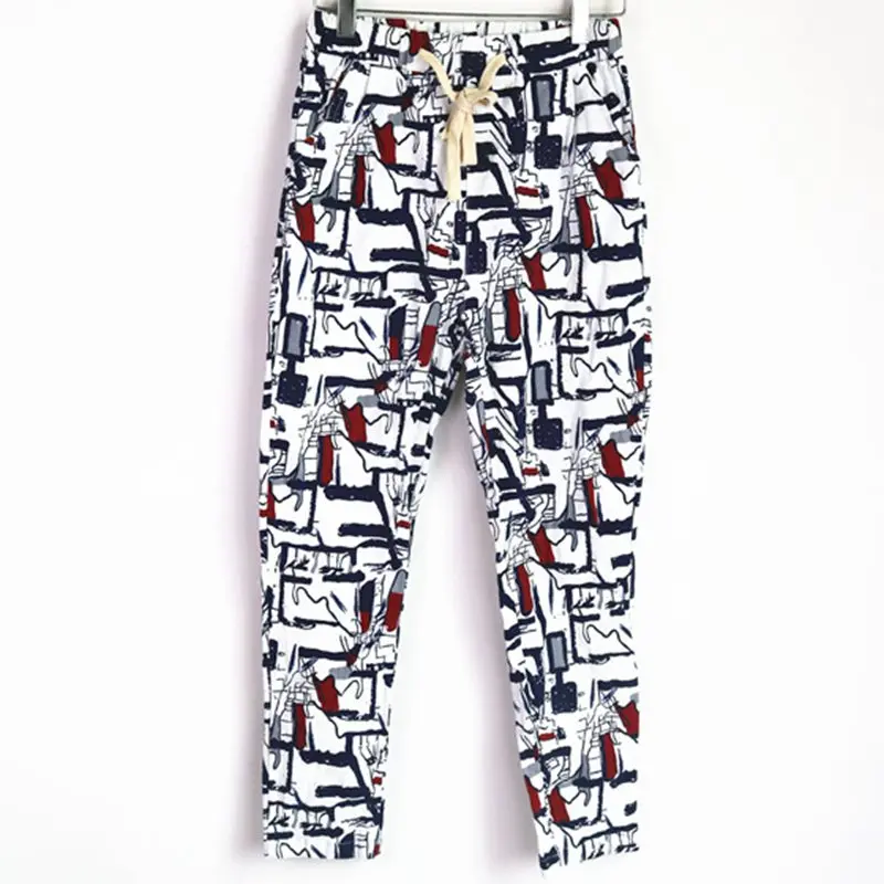 Женские шаровары с буквенным цветочным принтом эластичным поясом