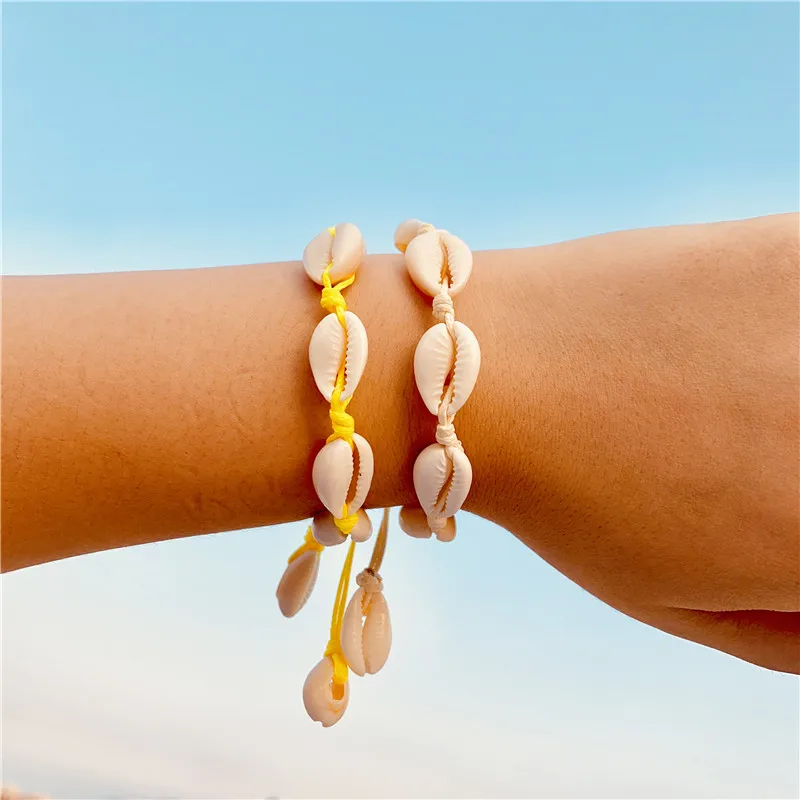 Handmade Braided Adjustable Hemp Macrame Shell Bracelet Boho Ocean Beach Cowrie Seashell Charm Bracelets for Women Shell Jewelry