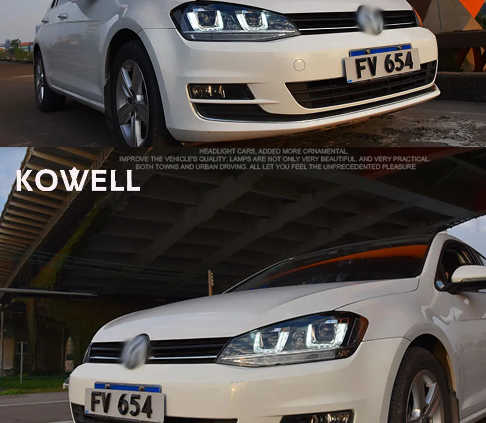 KOWELL автомобильный Стайлинг для VW Golf7 фары для гольфа 7 MK7 светодиодный фонарь DRL Объектив двойной луч H7 HID Xenon bi xenon объектив