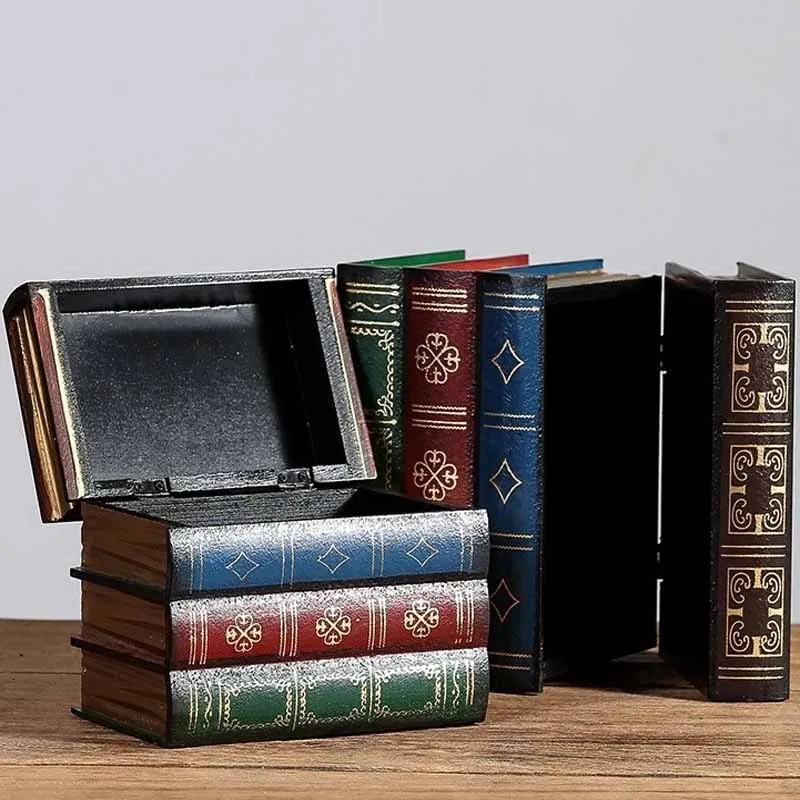 Декоративная винтажная фальшивая книга ретро-органайзер, коробки, секретная коробка для хранения, деревянный косметический чехол для украшений, для дома, офиса, книг, полка, Декор